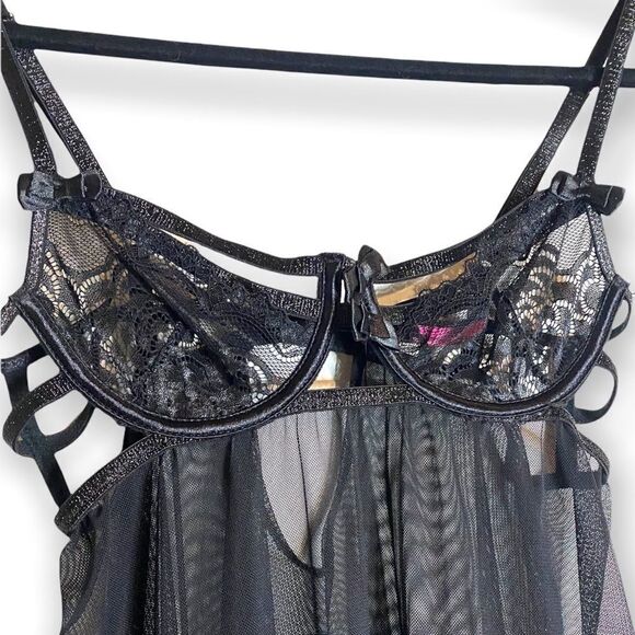 Seven 'Til Midnight (S) Sheer & Strappy Black Babydoll Lingerie - Picture 5 of 7